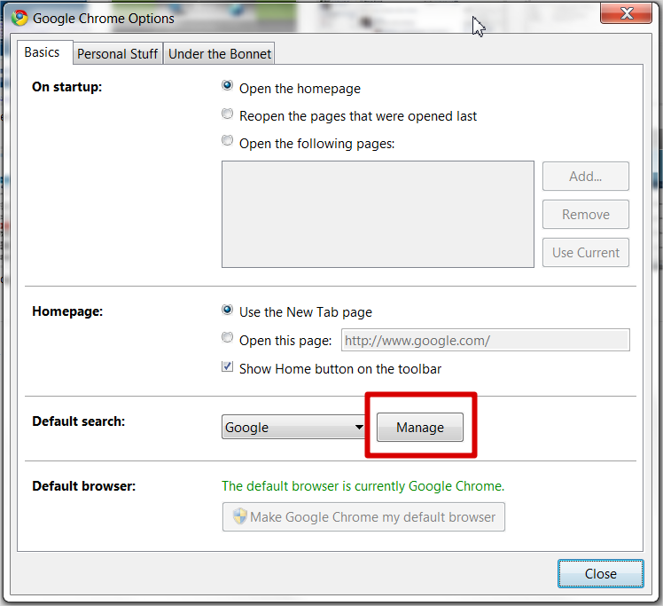 Manage Default Search