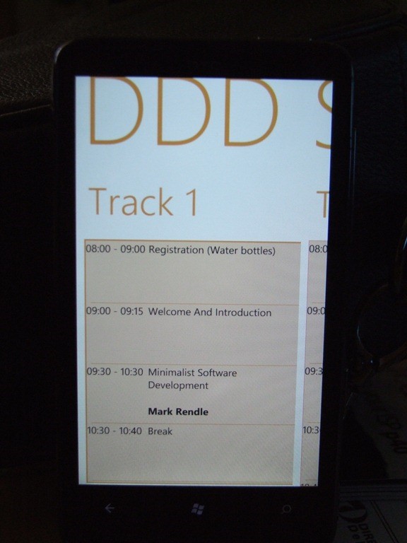 DDDSW Windows Phone Agenda