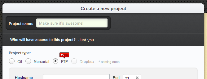 Create New Project FTP