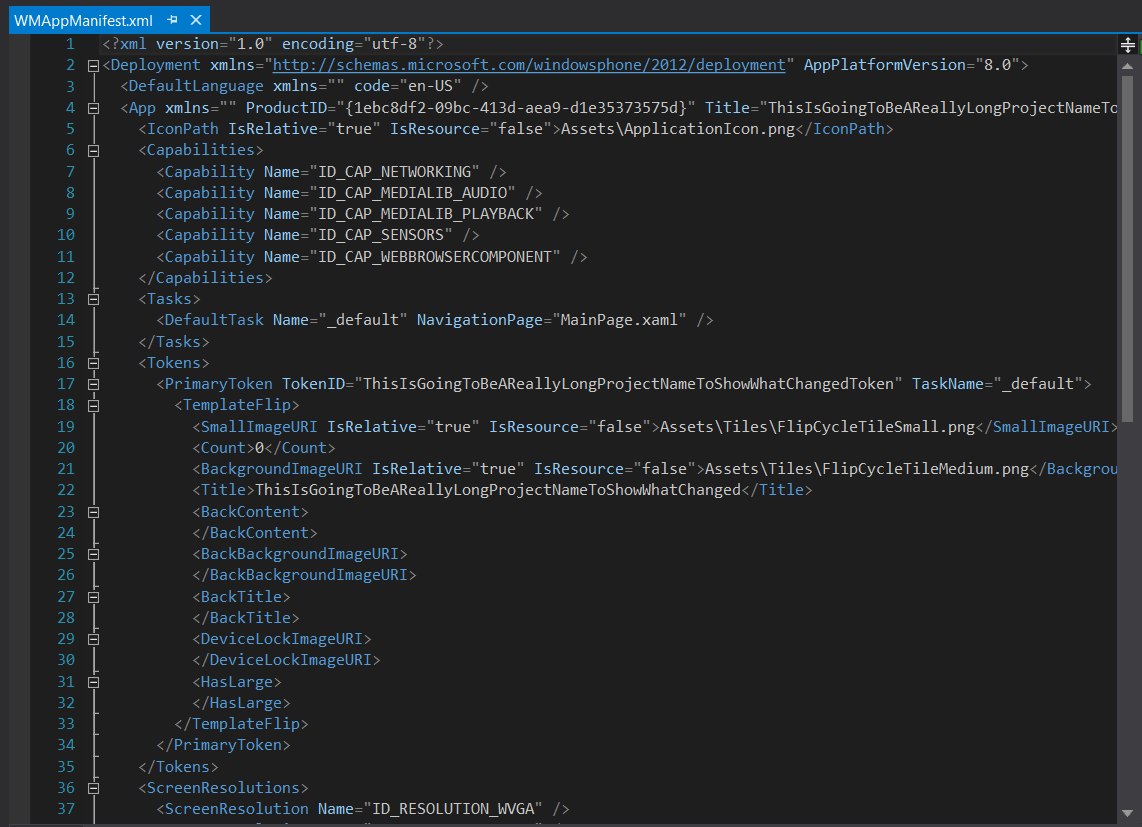 Edit WMAppManifest.xml directly