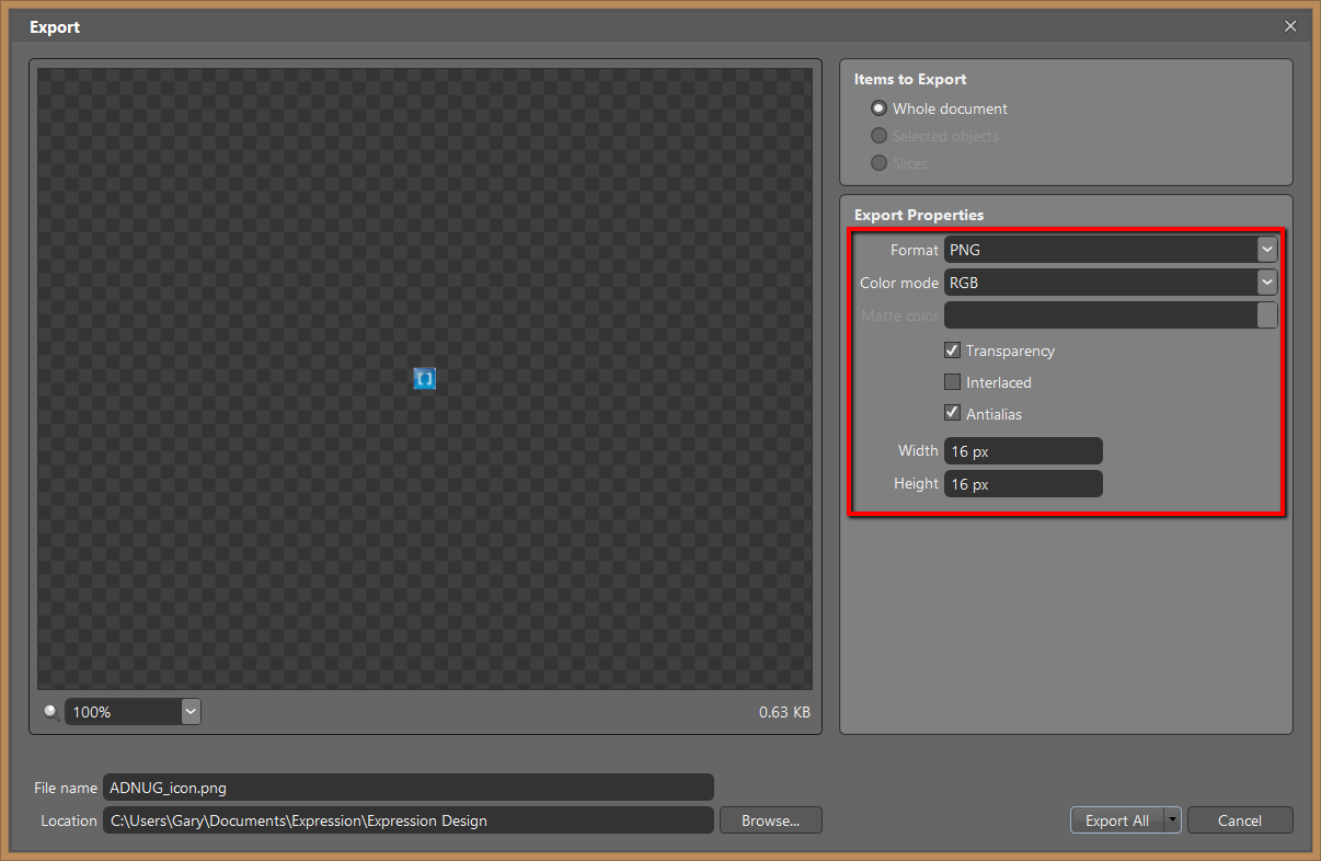 Expression Design Export Options
