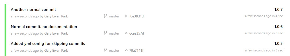 Resulting Builds on AppVeyor with doc commit message