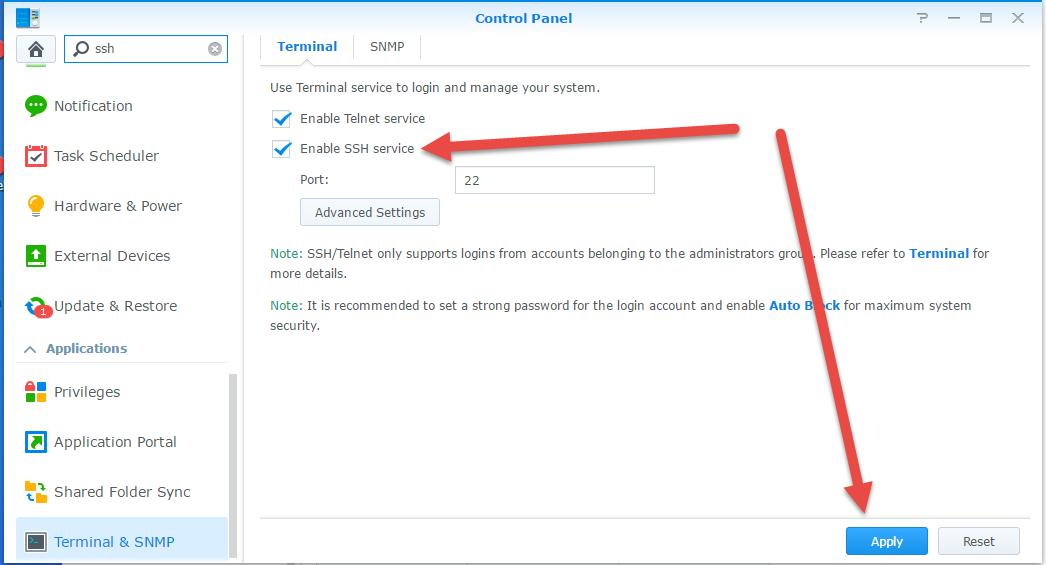 Control Panel SSH