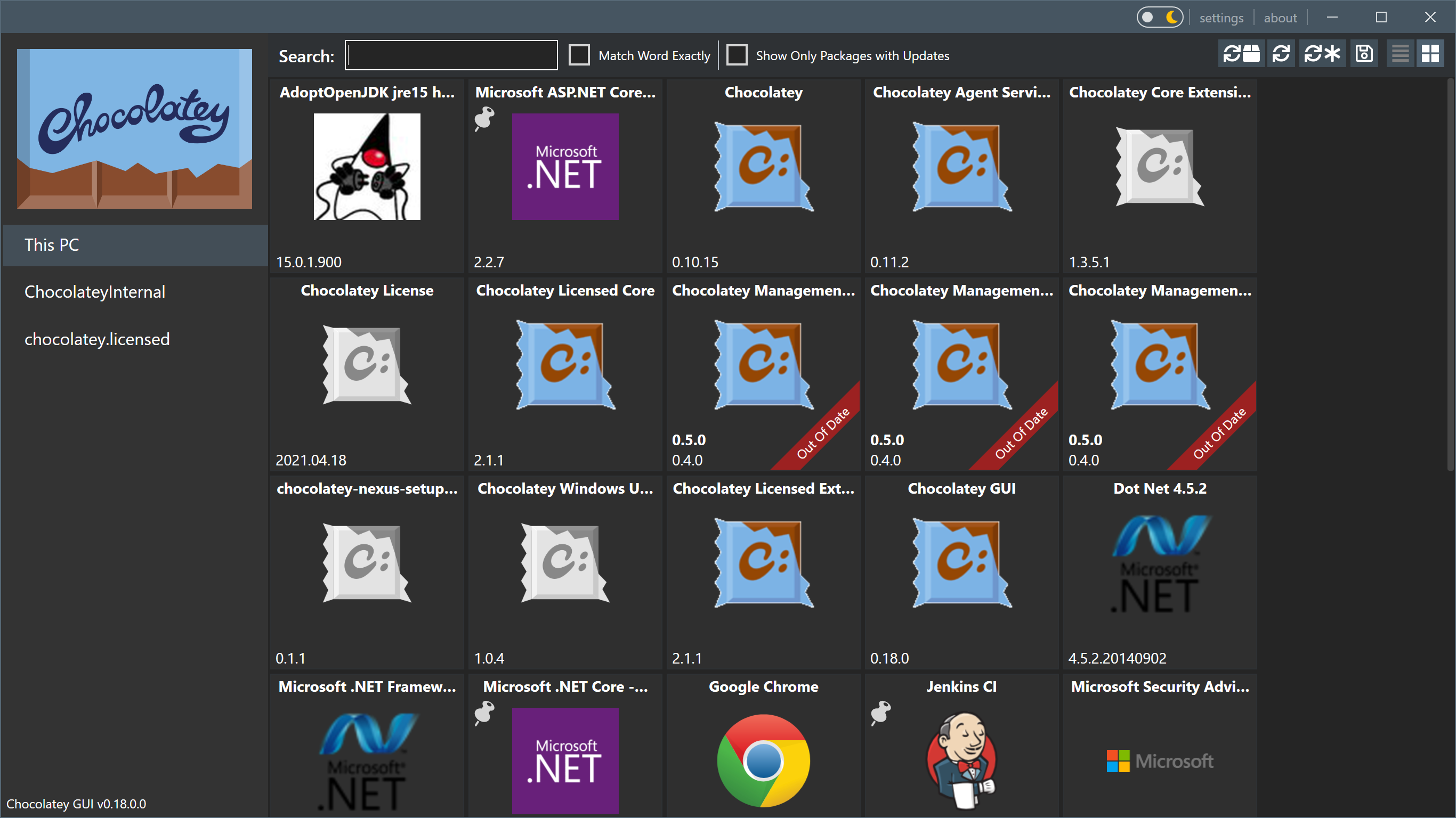 Chocolatey GUI Version 0.18.0 Dark Mode
